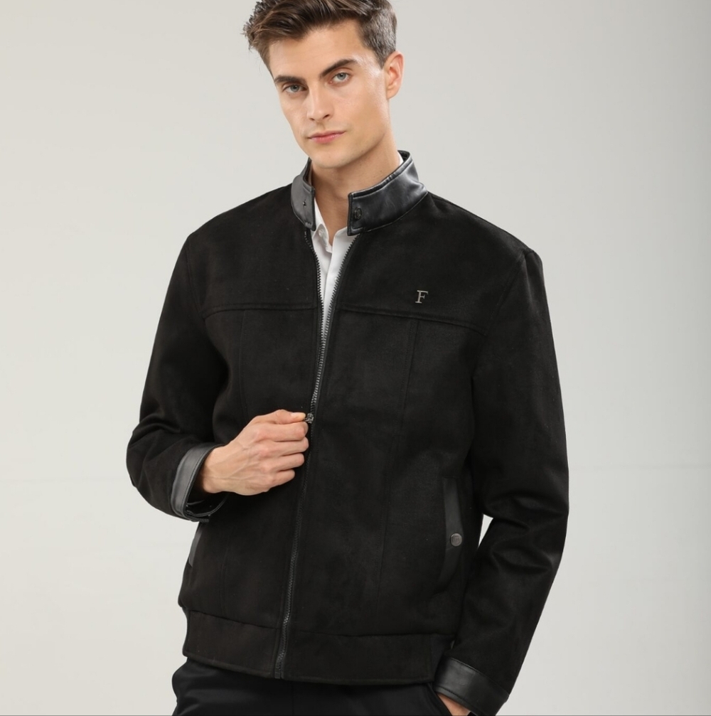 NWT F1 By Ferrari Men's Black Ultrasuede Bomber Style Jacket Size S